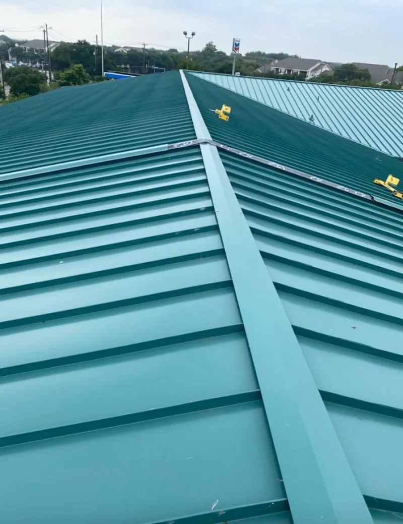 Green commercial metal roof ridge and valley for Metal Roof Repair in Benton Park